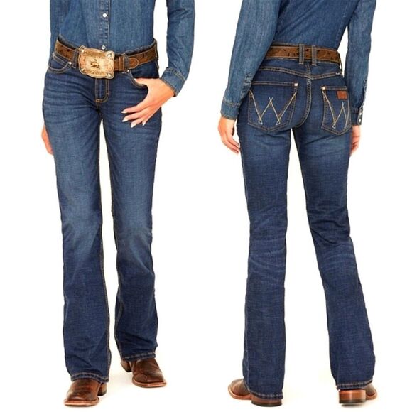 Wrangler Dark Wash Retro Mae Jeans Mid Rodeo Western Cowgirl Tall 10 X 36 NEW - Picture 1 of 8